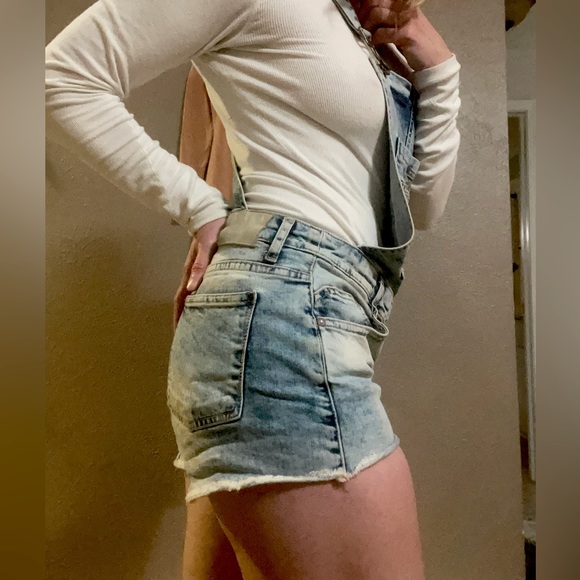 ZARA Trafaluc Denim Makers Overall Shorts Size Small - Picture 5 of 9